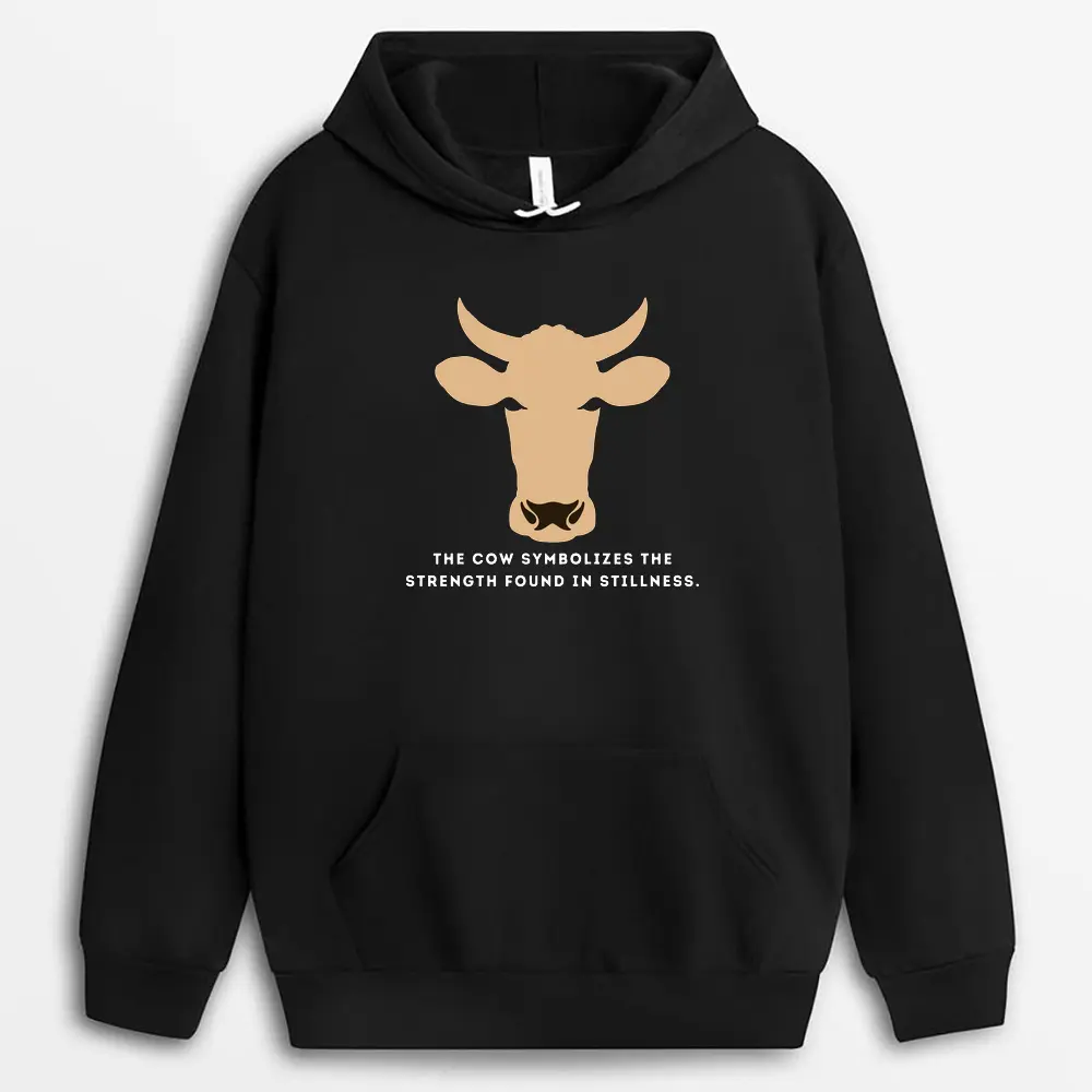 The Cow Symbolizes The Strength Found In Stillness Tsunxtee Hoodie - Black