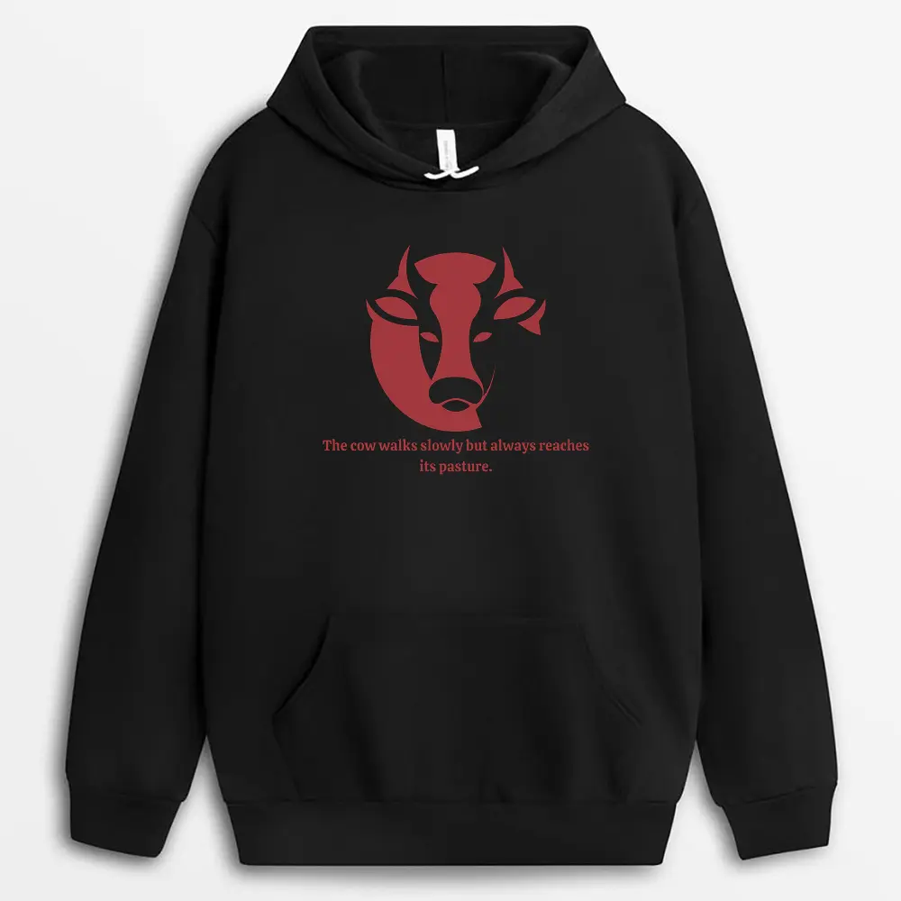 The Cow Walks Slowly But Always Reaches Its Pasture Tsunxtee Hoodie - Black