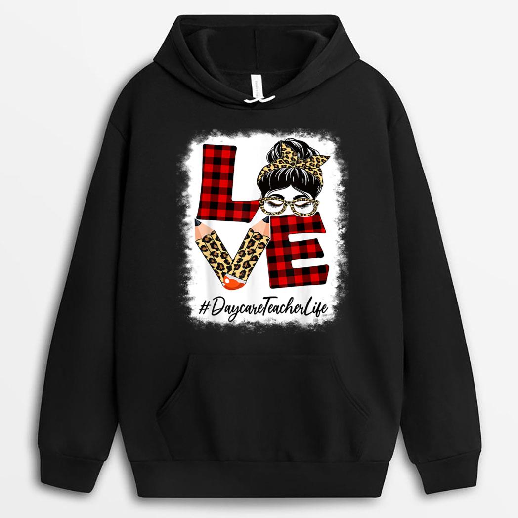 Daycare Teacher Love Messy Bun Leopard Back To School T-Shirt