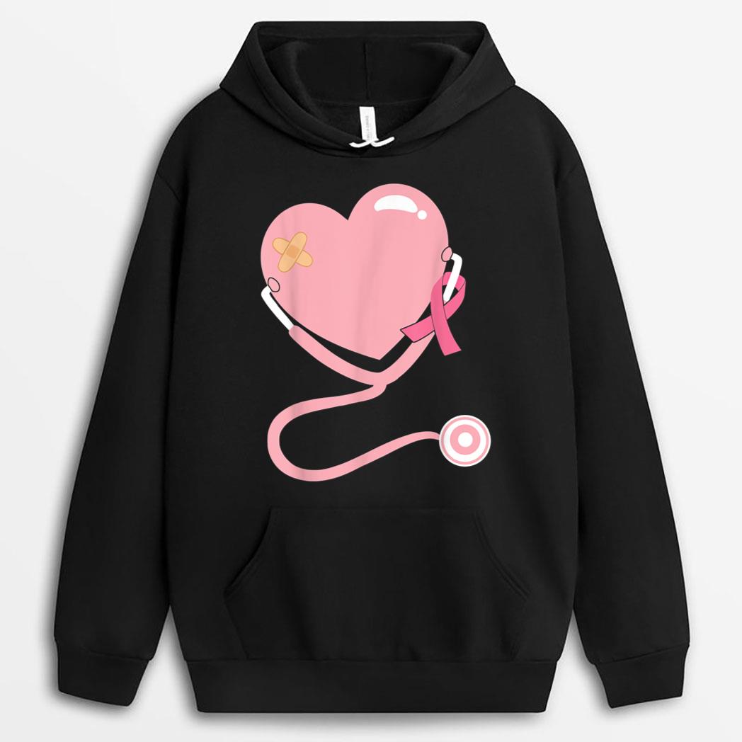 Doctor Nurse Heart Love Pink Ribbon Breast Cancer Awareness T-Shirt