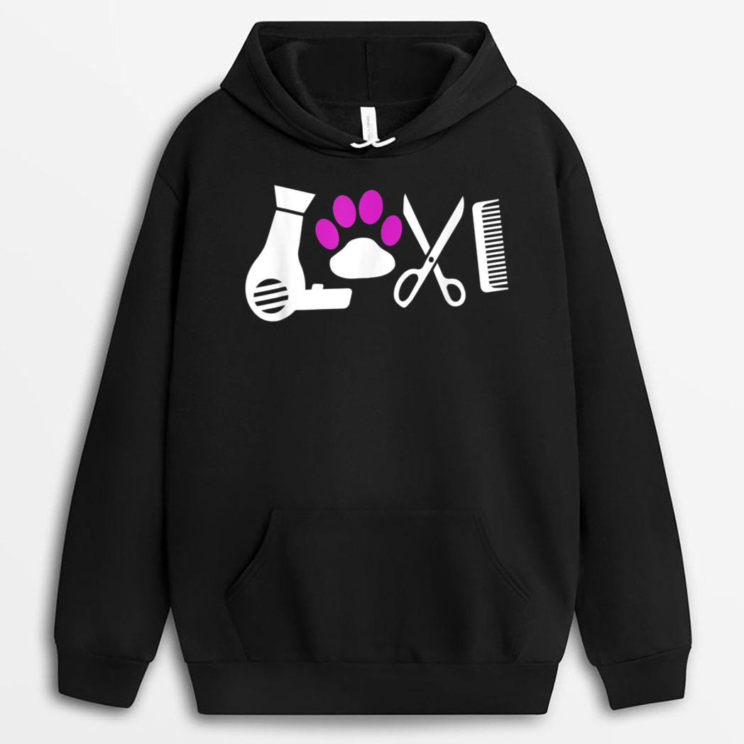 Dog Groomer Love T  Dog Grooming Hairdryer Paw T-Shirt
