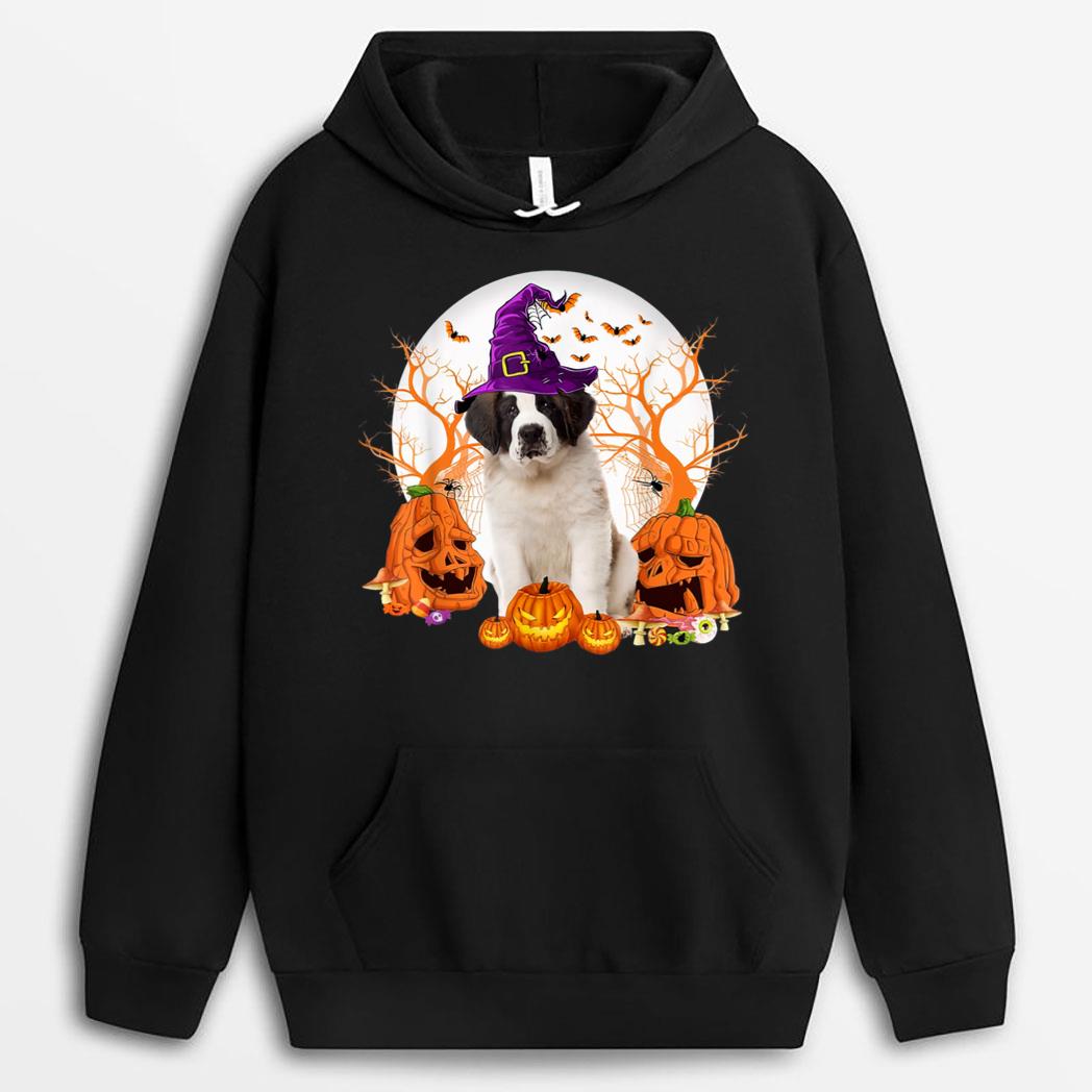 Dog Halloween Saint Bernard Dog Jack O Lantern Pumpkin T-Shirt