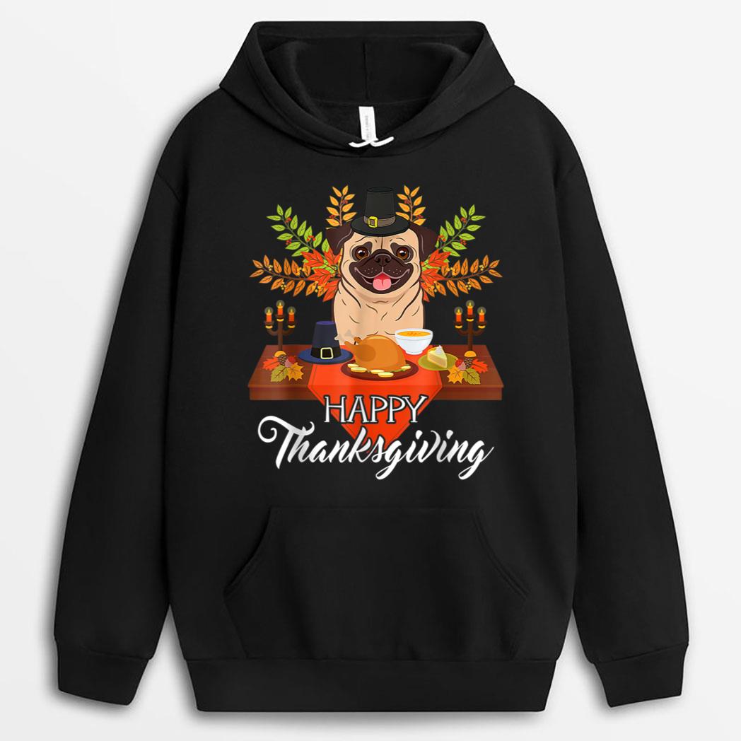 Dog Lovers Cute Pug Turkey Dish Happy Thanksgiving T-Shirt