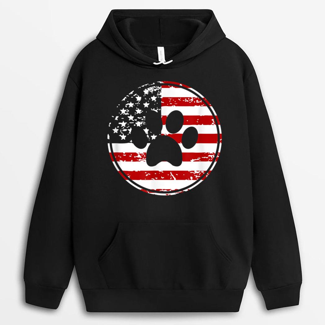 Dog Paw Print American Flag USA Patriotic T-Shirt