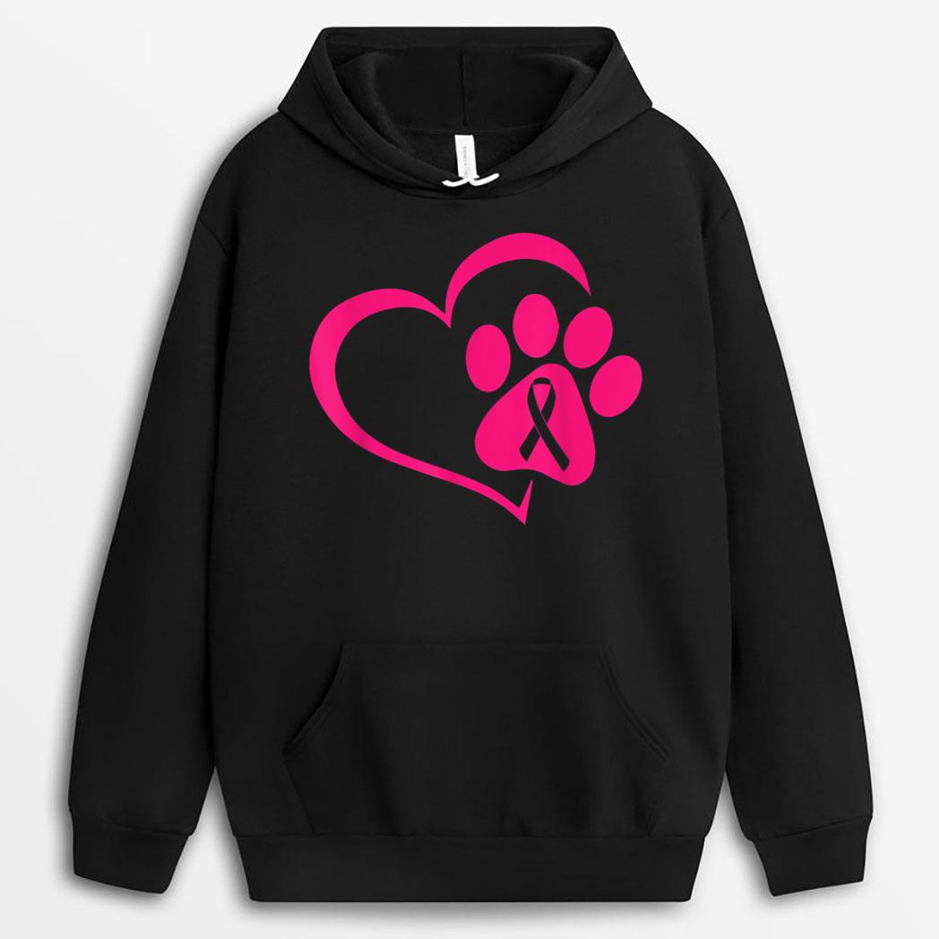 Dog Paw Print Pink Ribbon Breast Cancer Awareness Cute Puppy T-Shirt