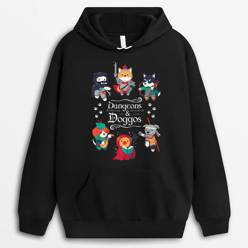 Dungeons and Doggos RPG D20 Dice Nerdy Fantasy Gamer Dog T-Shirt