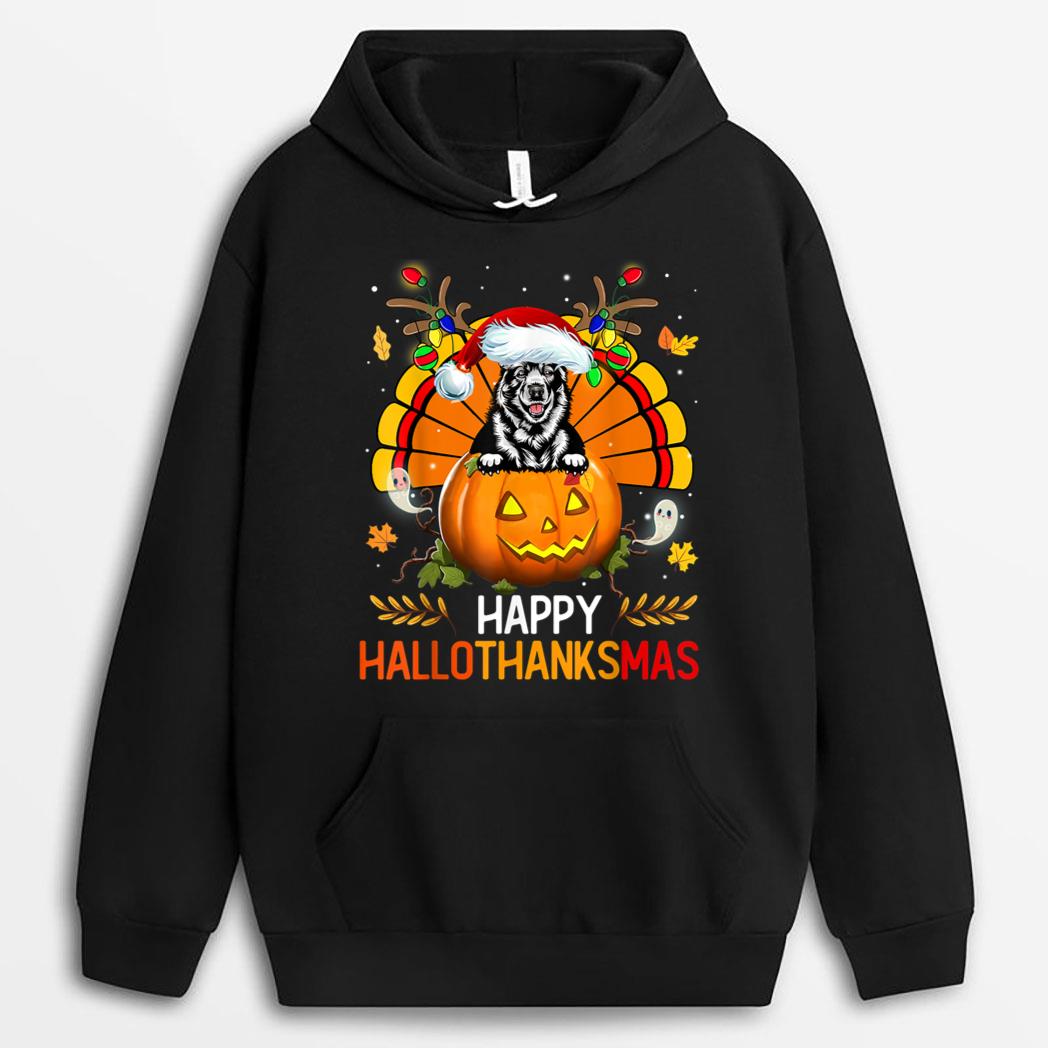 Elkhound Dog Happy Hallothanksmas Halloween Christmas T-Shirt