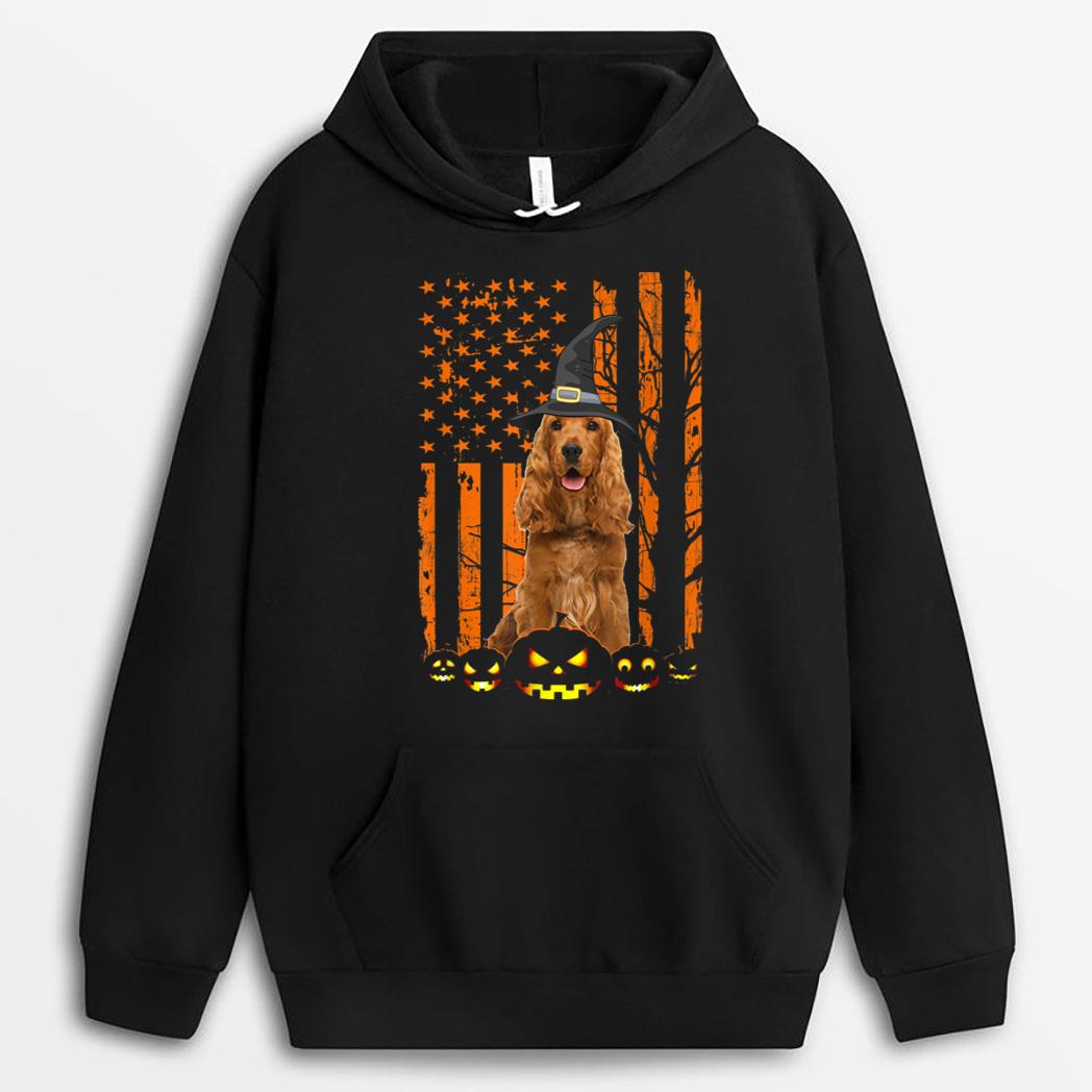 English Cocker Spaniel Dog Pumpkin American Flag Halloween T-Shirt