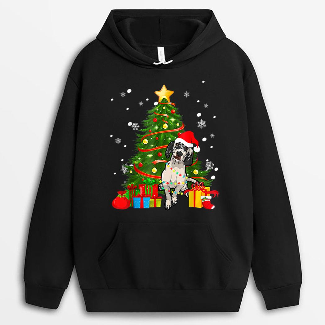 English Setter Santa Christmas Tree Light Pajama Dog Xmas T-Shirt