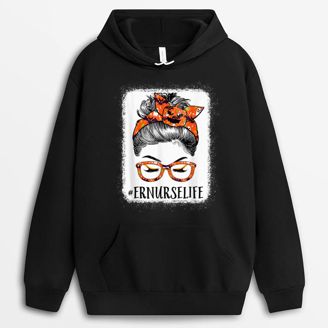 Er Nurse Women Messy Bun Pumpkin Halloween Spider T-Shirt