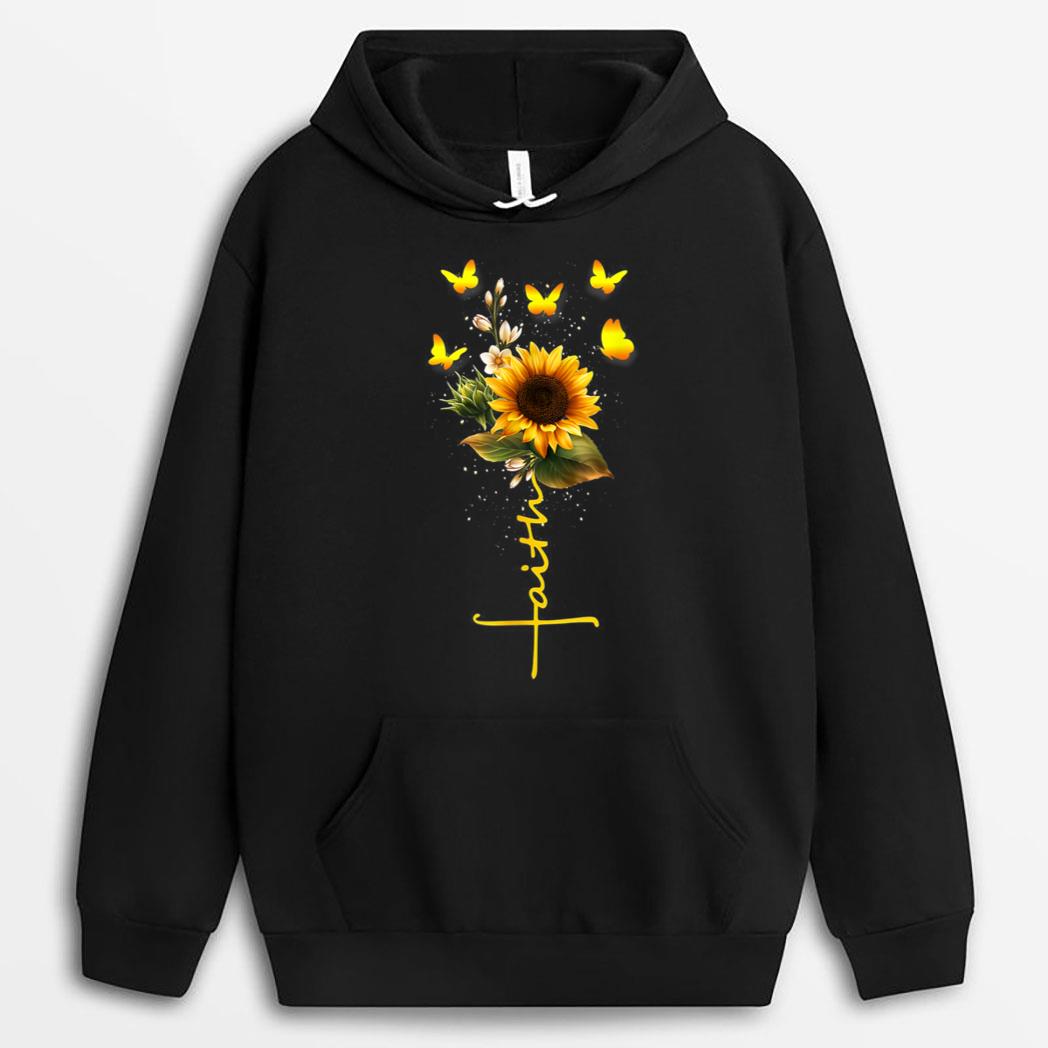 Faith Sunflower With Butterflies Christian Jesus T-Shirt