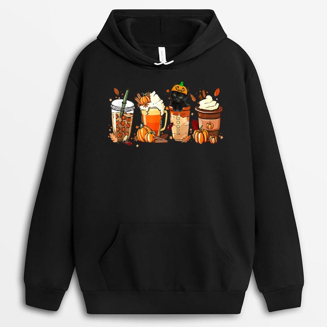 Fall Coffee Pumpkin Spice Latte Iced Autumn Black Cat T-Shirt