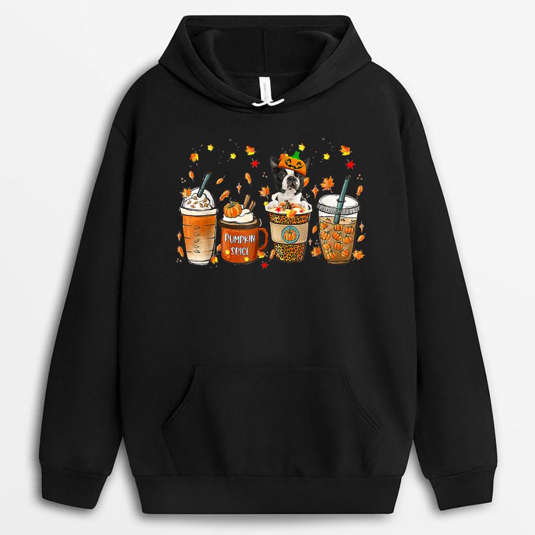 Fall Coffee Pumpkin Spice Latte Iced Autumn Boston Terrier T-Shirt