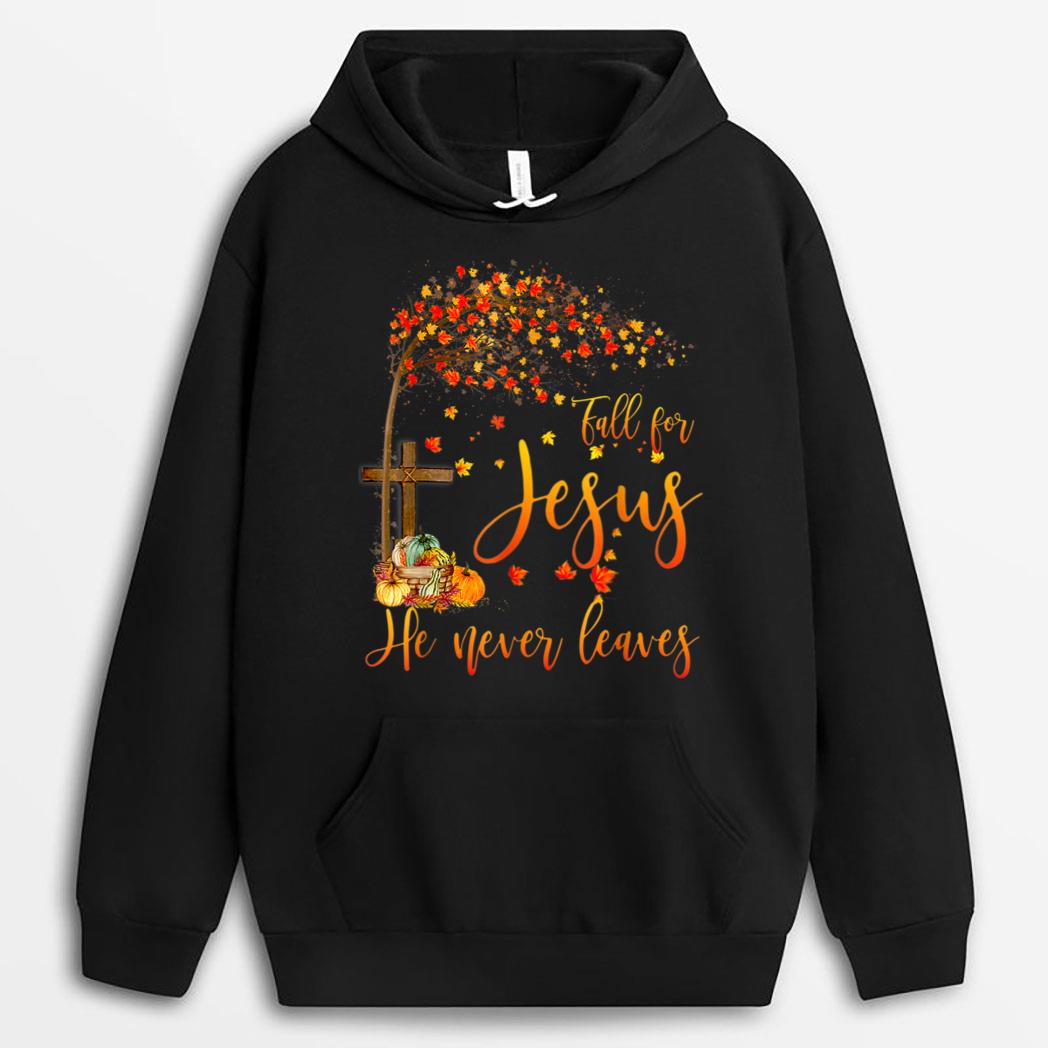 Fall For Jesus He Never Leaves Cross Pumpkin Thanksgiving T-Shirt