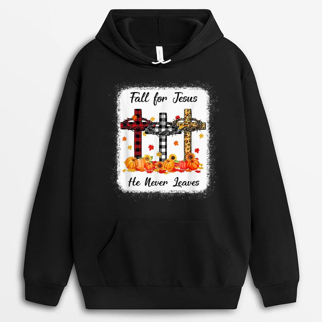 Fall For Jesus He Never Leaves Thanksgiving Pumpkin Cross T-Shirt