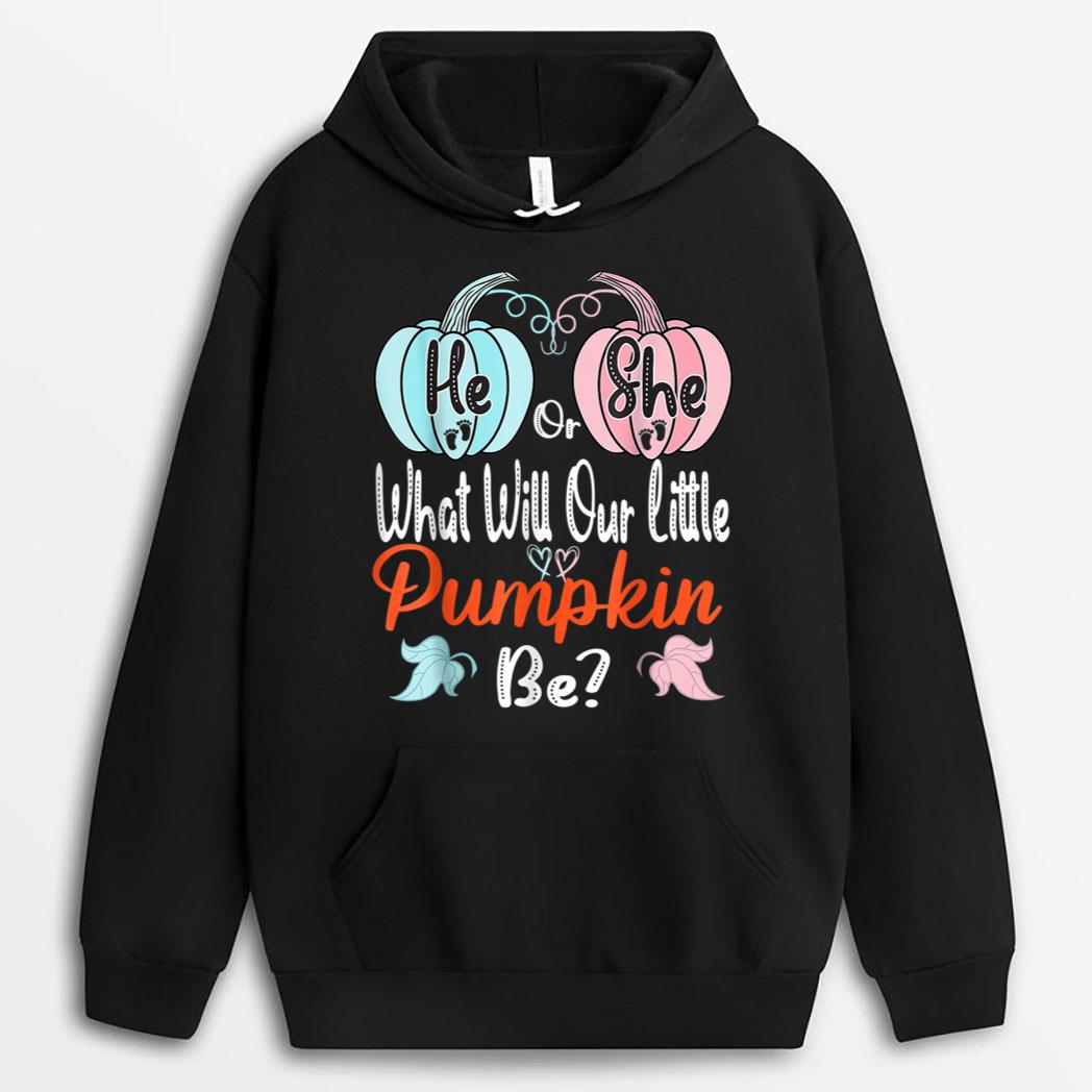 Fall Pumpkin Gender Reveal He Or She Baby Shower Mom Dad T-Shirt