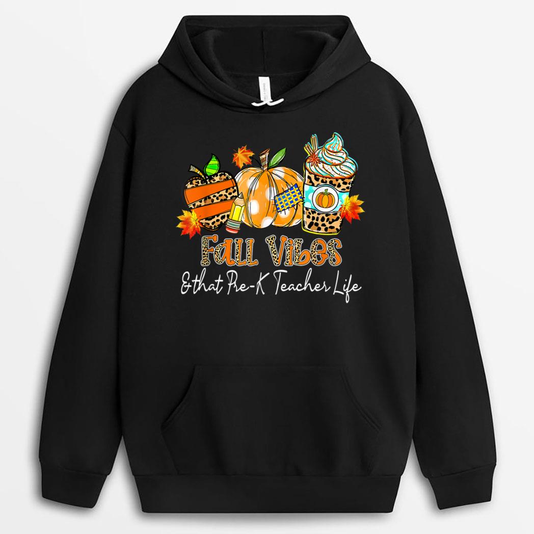 Fall Vibes & That Pre-K Teacher Life Apple Pencil Pumpkin T-Shirt