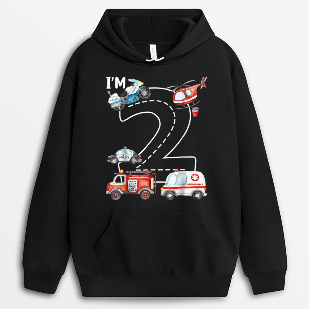 Fire Truck 2nd Birthday Boy 2 Year Old Firefighter T-Shirt