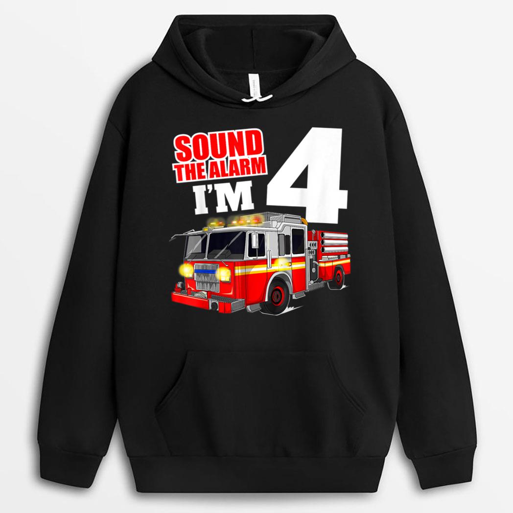 Fire Truck 4th Birthday Boy 4 Year Old Firefighter T-Shirt