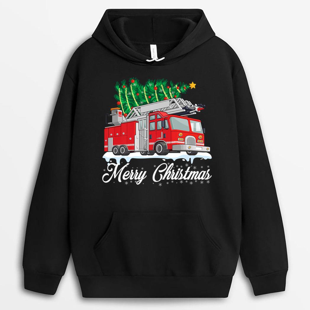 Fire Truck Christmas Tree Boy Toddler Kids Firefighter Xmas T-Shirt