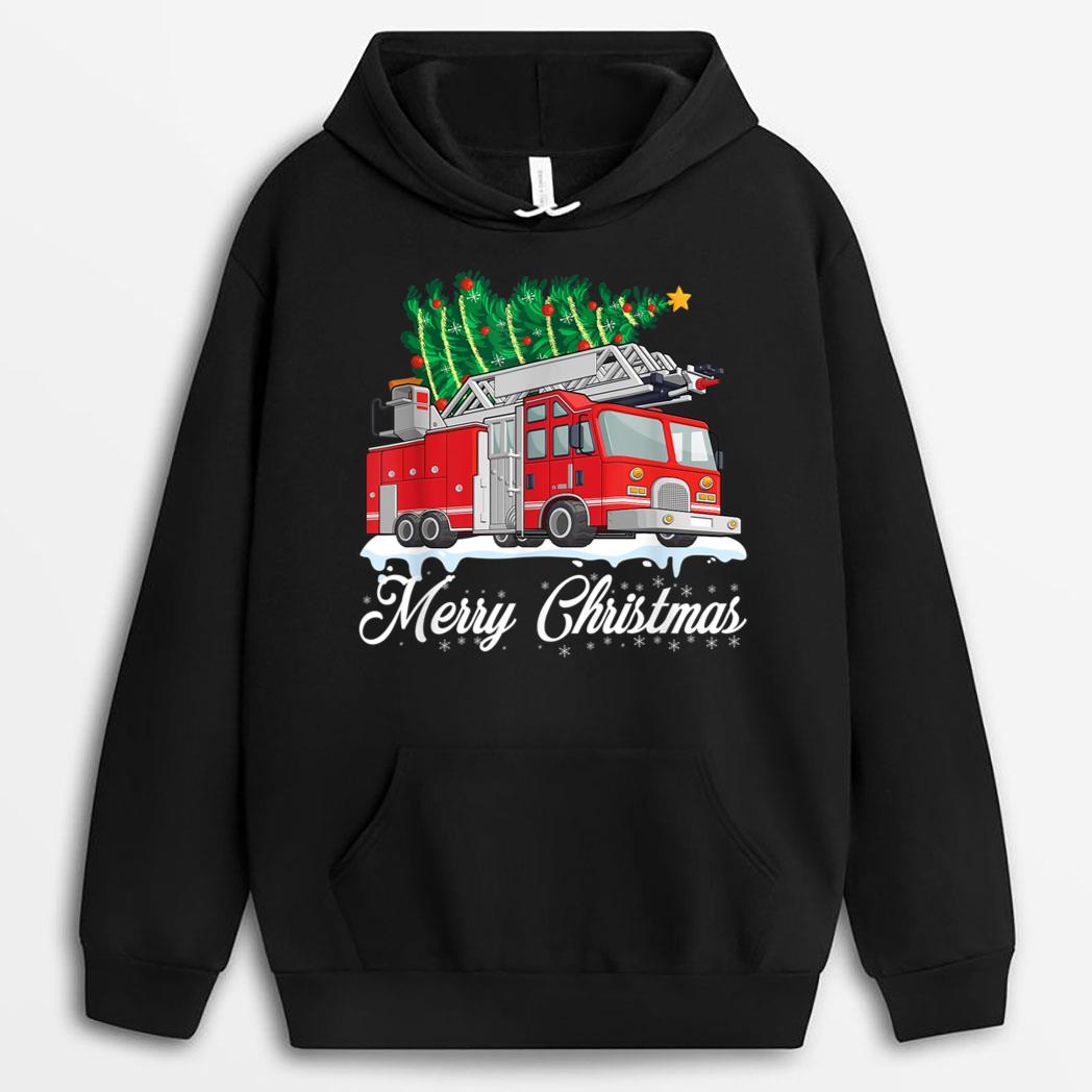 Fire Truck Xmas Tree Boy Toddler Kids Firefighter Xmas T-Shirt