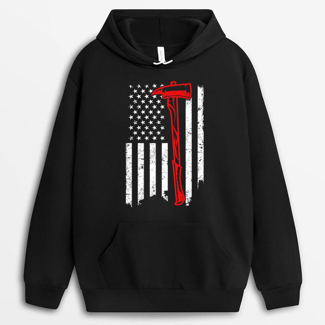 Fireman Patriotic USA Flag Axe Red Line Firefighter T-Shirt