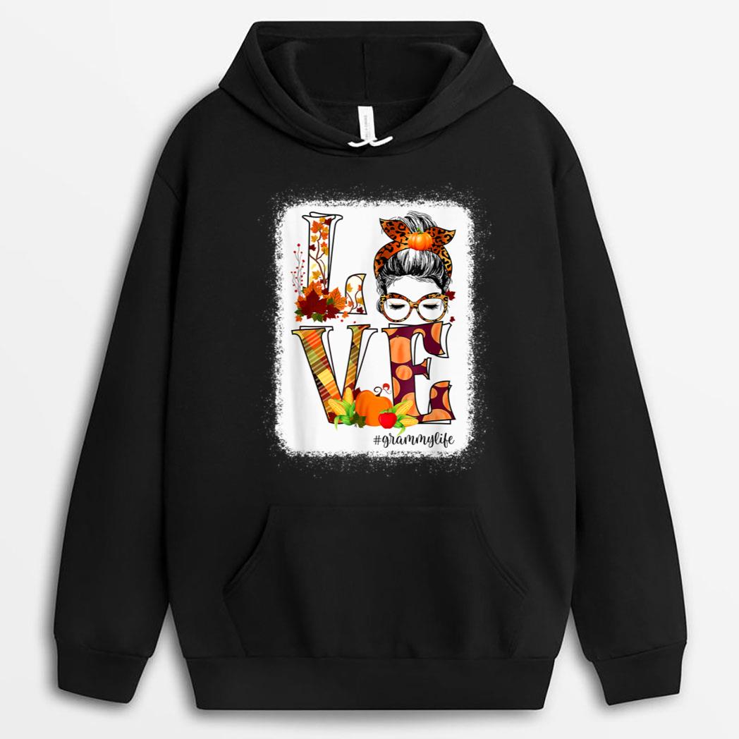 Floral Love Grammy Life Messy Bun Blessed Grammy Fall Season T-Shirt