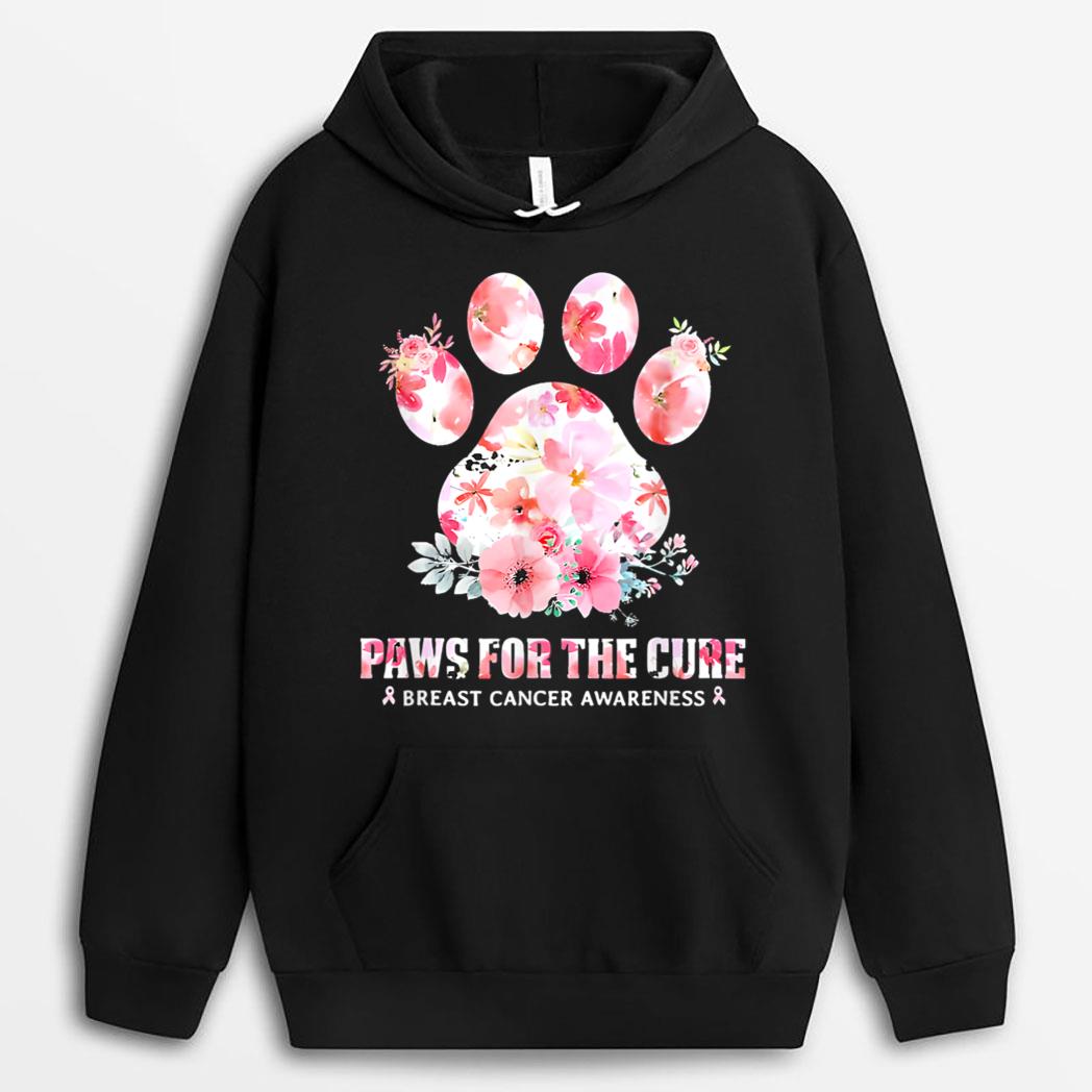 Floral Paws For He Cure Dog Cat Breast Cancer Awareness T-Shirt