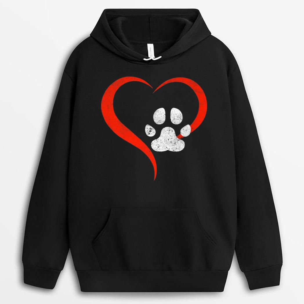 For The Love Of My Dog- Red Heart & White Dog Paw - Grunge T-Shirt