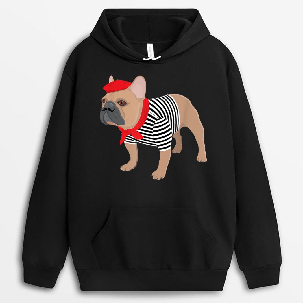 French Bulldog Dog with French Beret Hat Funny Animal Pun T-Shirt