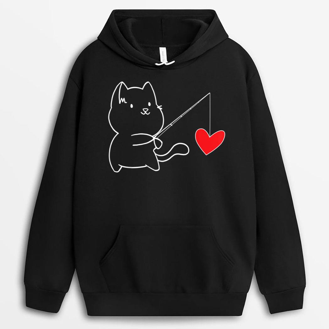 Funny Cat Fishing Heart Valentines Day T-Shirt