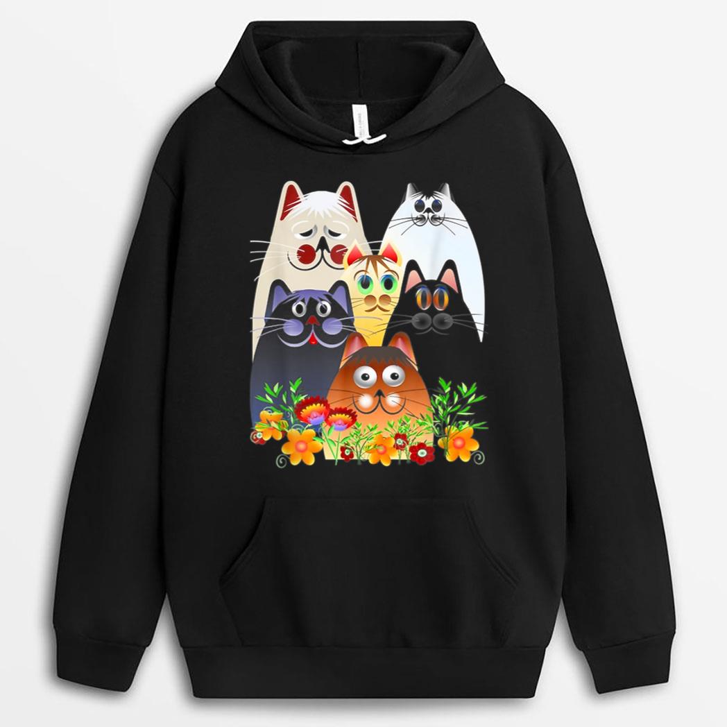 Funny Cat Happy Colorful Flowers T-Shirt