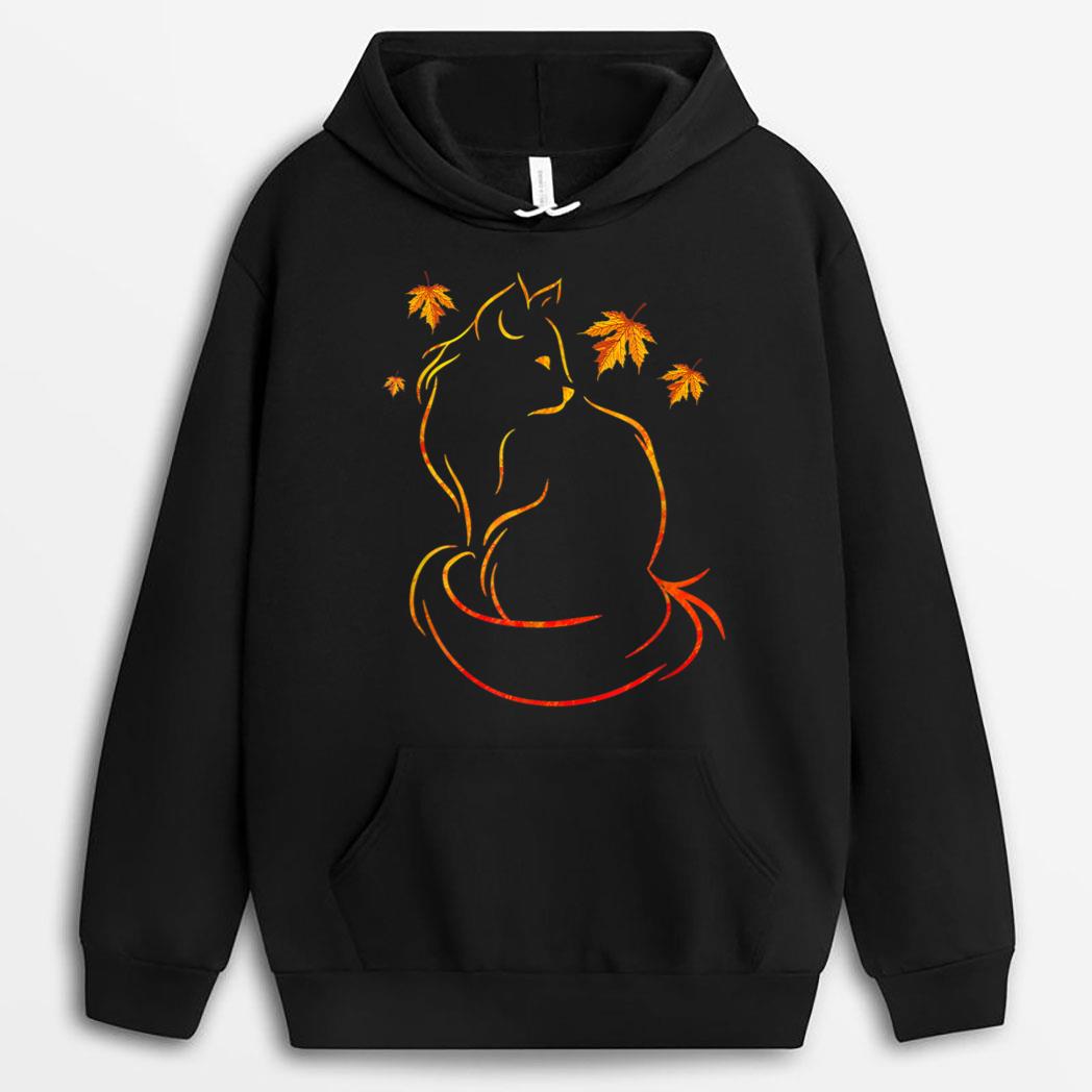 Funny Cat Leaf Fall Hello Autumn For Cute Kitten Lover T-Shirt