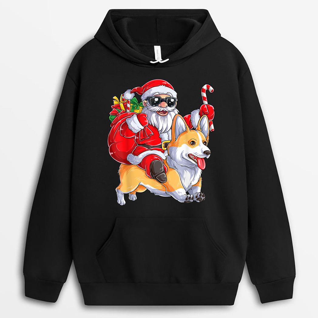 Funny Christmas Santa Claus Riding Corgi Xmas Corgmas Dog T-Shirt