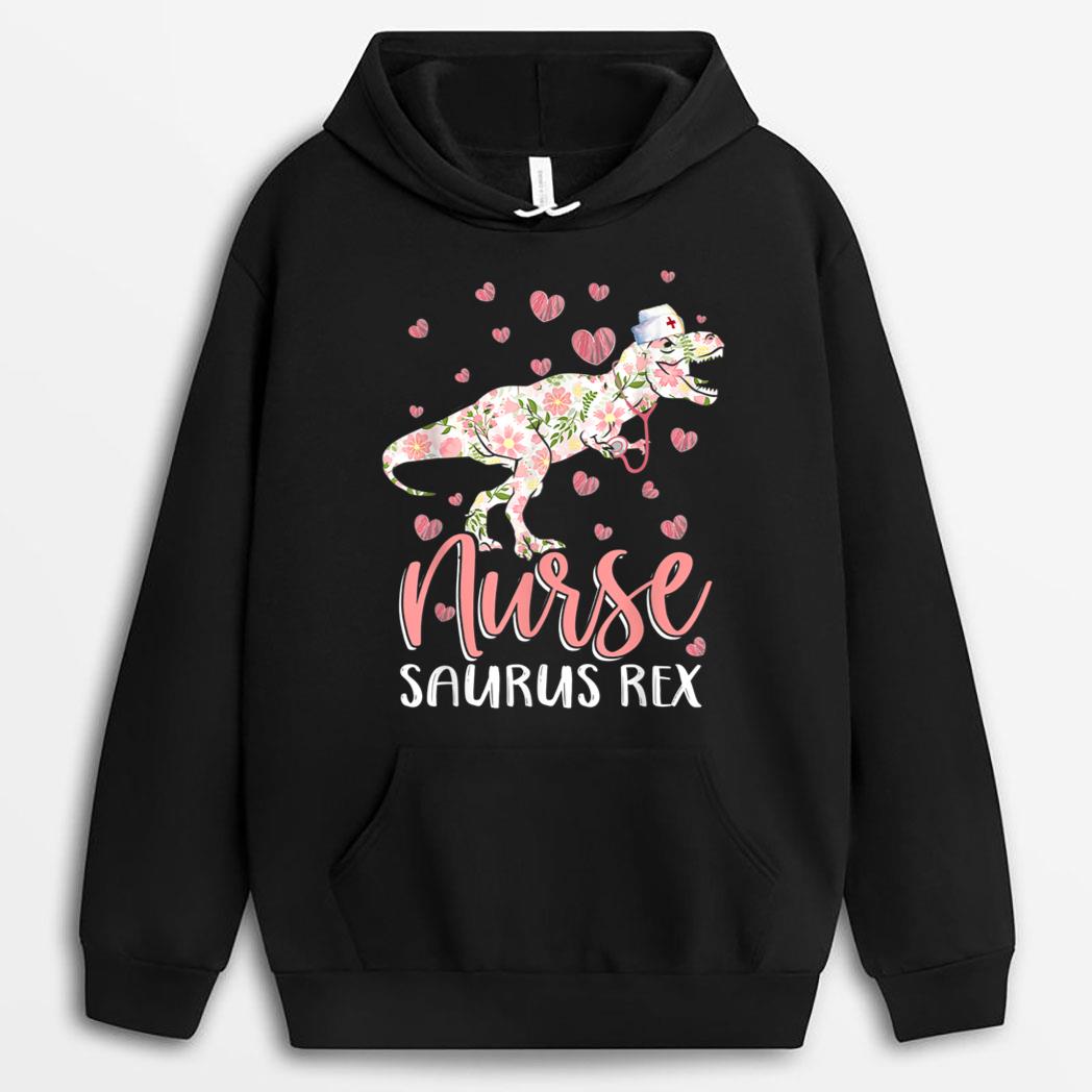 Funny Dinosaur Scrub Nurse Life RN Nursing LPN Floral Mother T-Shirt