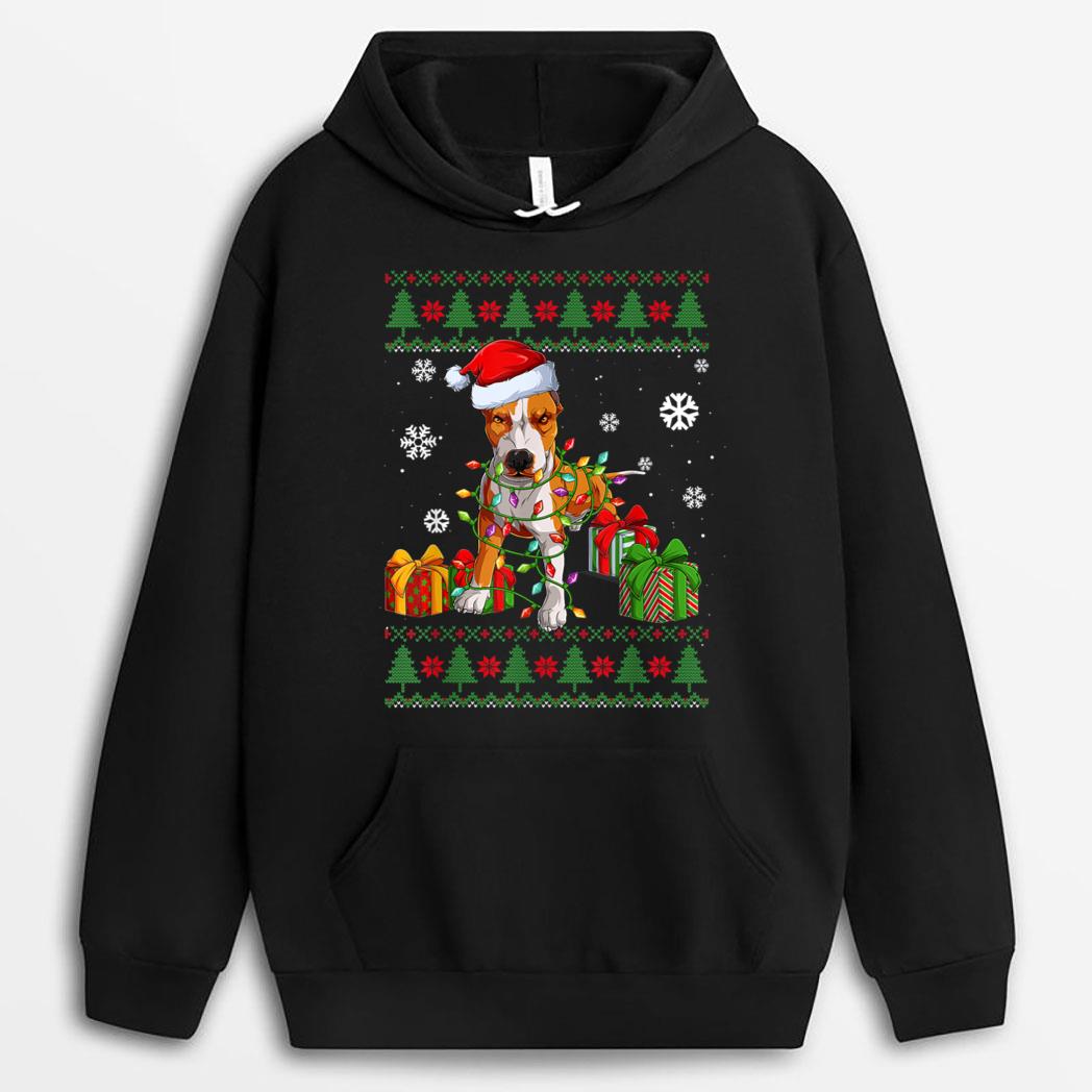 Funny Dog love Cute Pitbull Santa Hat  Christmas T-Shirt
