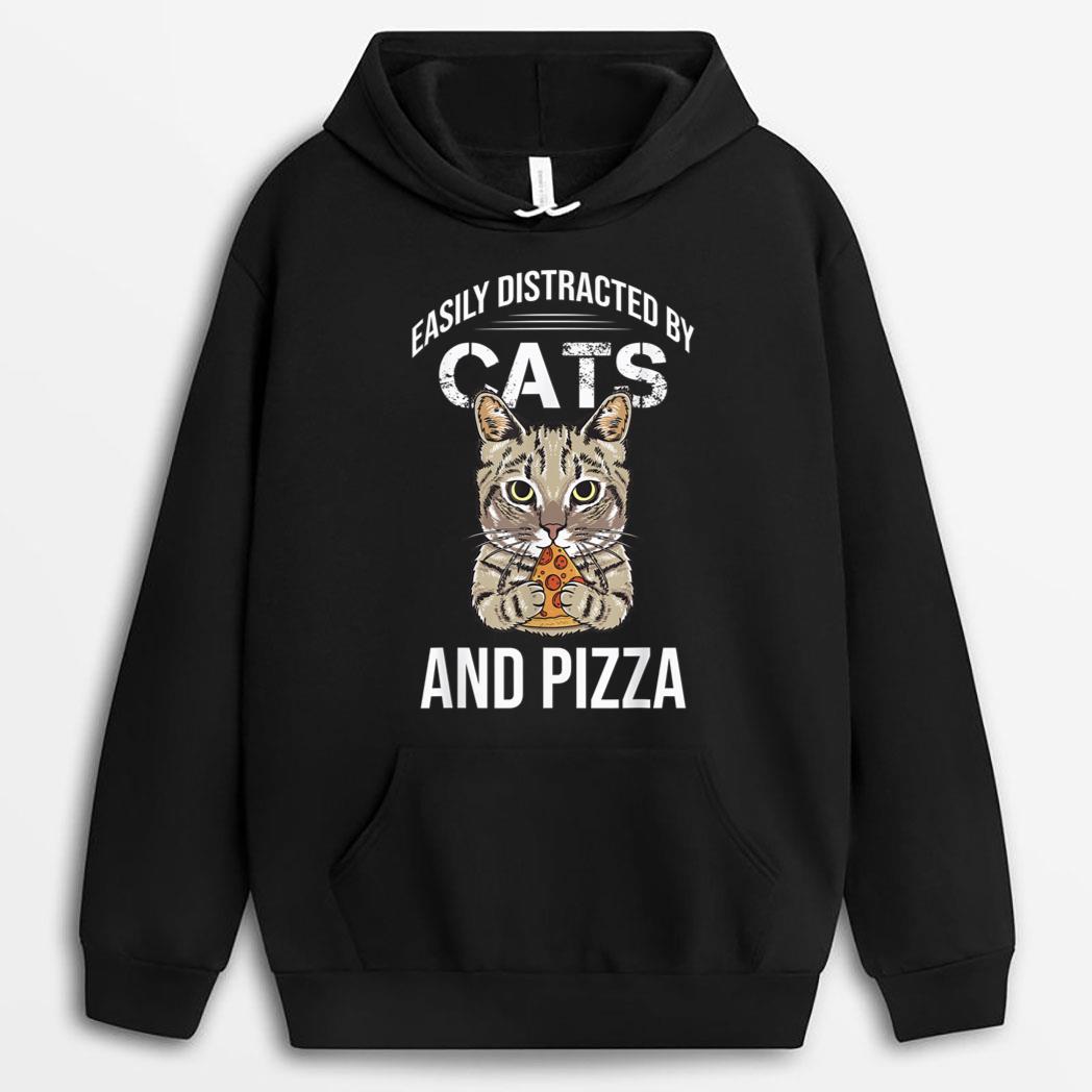 Funny Easily Distracted By Cats And Pizza Lovers Cat Lovers T-Shirt
