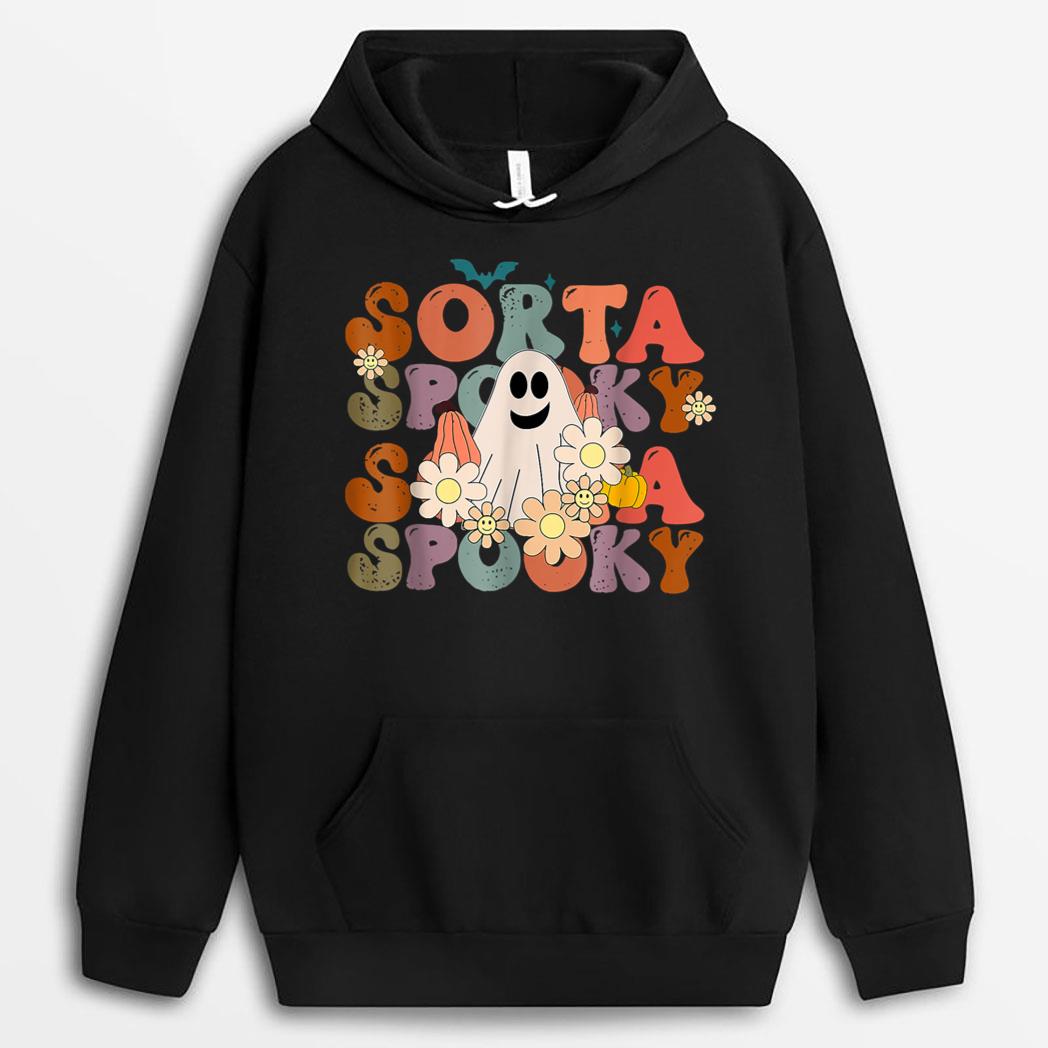 Funny Floral Ghost Halloween Fall Pumpkin Retro Sorta Spooky T-Shirt