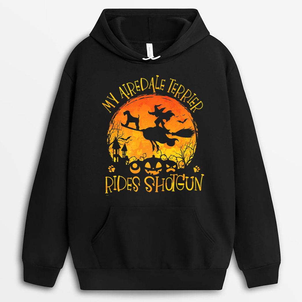 Funny Halloween Airedale Terrier Rides Shotgun Dog Lover T-Shirt