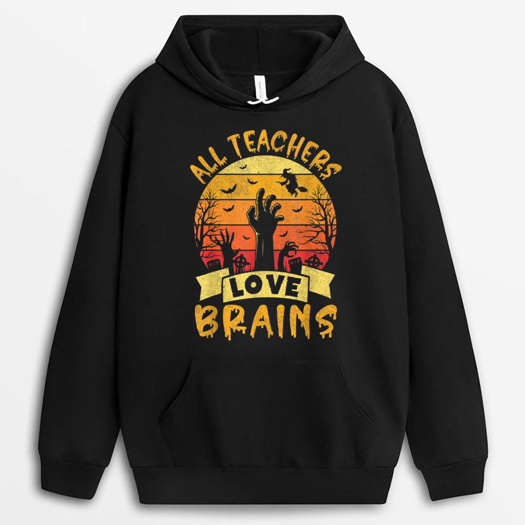 Funny Halloween Teacher Zoombies All Teachers Love Brains T-Shirt