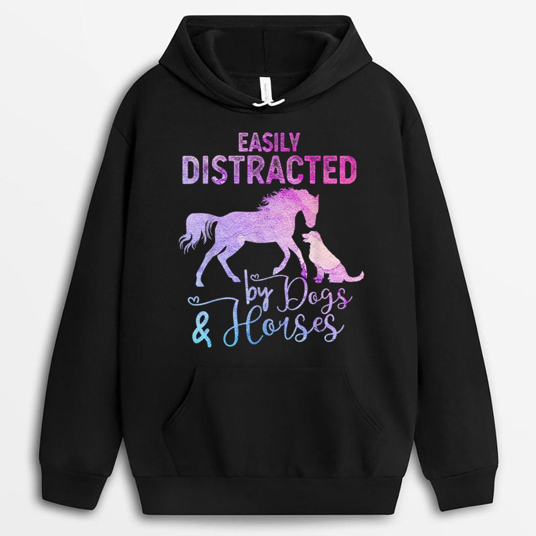 Funny Horse Women Girls Easily Distracted By Dogs & Horses T-Shirt