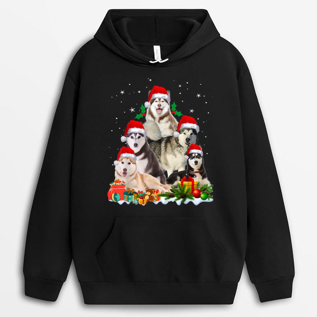 Funny Husky Dog Christmas Tree Cute Xmas T-Shirt