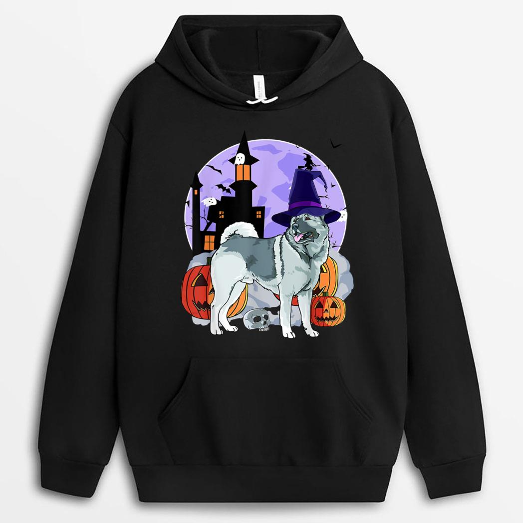 Funny Norwegian Elkhound Dog Halloween Witch Pumpkin T-Shirt