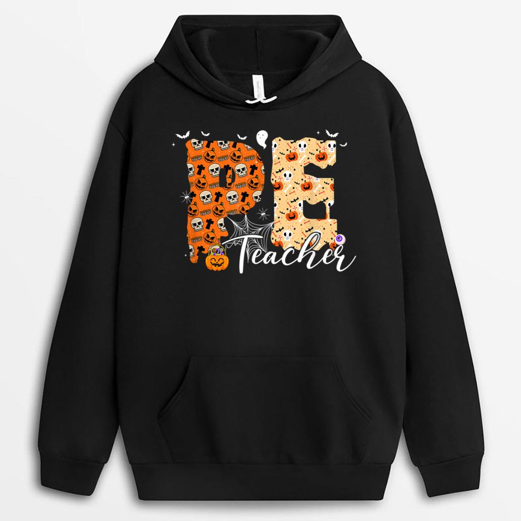 Funny PE Teacher Halloween Costume Pumpkin Fall Skeleton T-Shirt