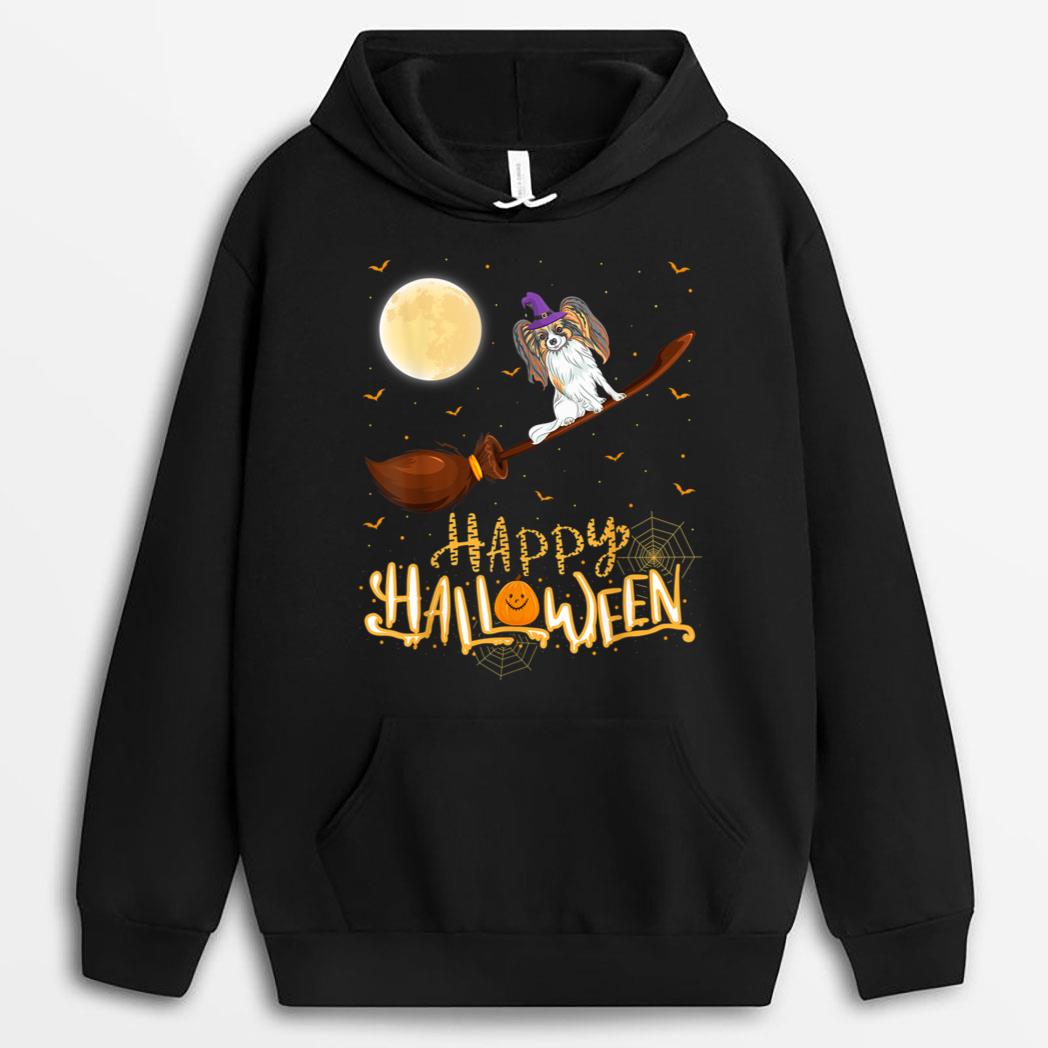 Funny Papillon Ride Witch Shotgun Papillon Dog Halloween T-Shirt